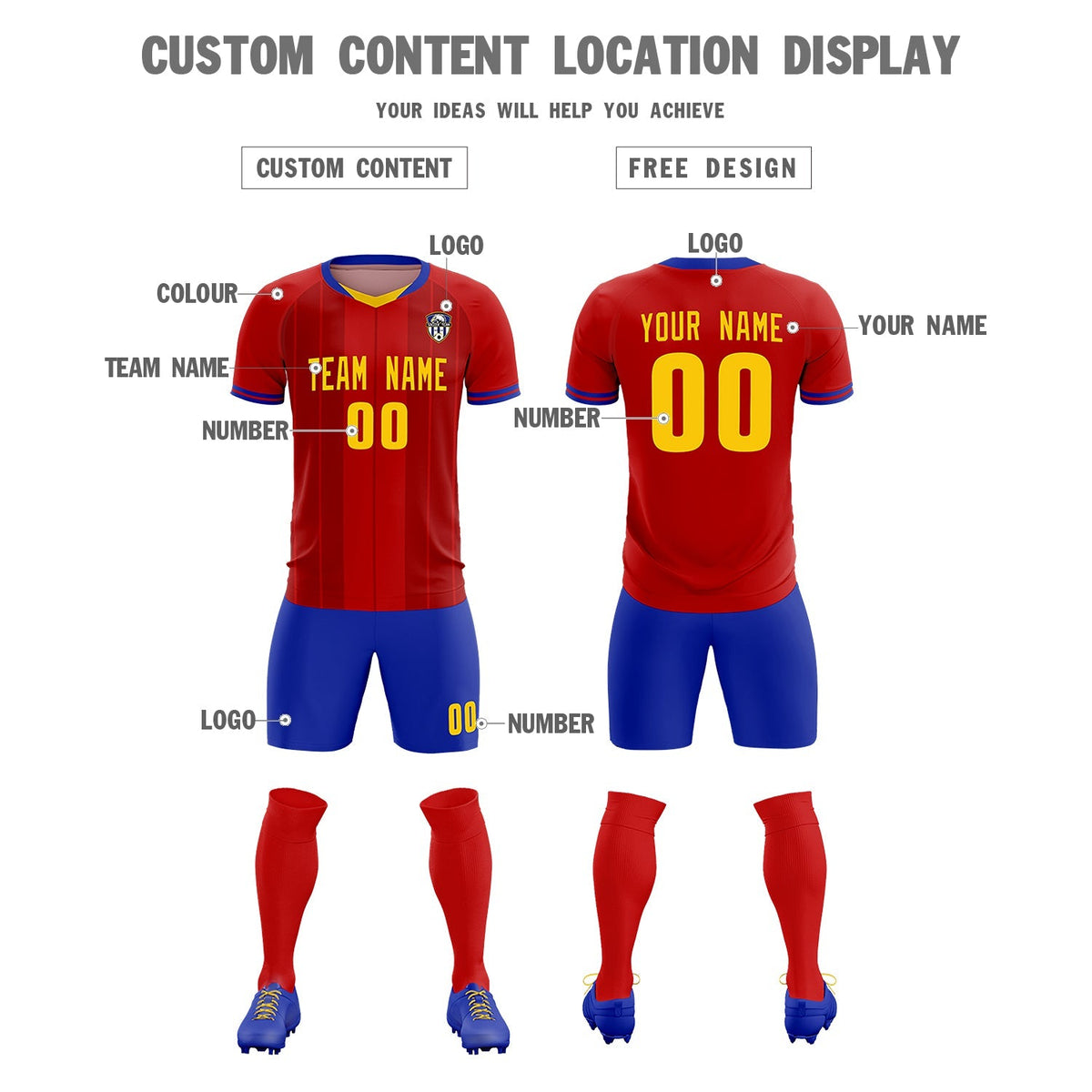 Custom Red Classic Striped Personalized Soccer Tops/Sets Jersey