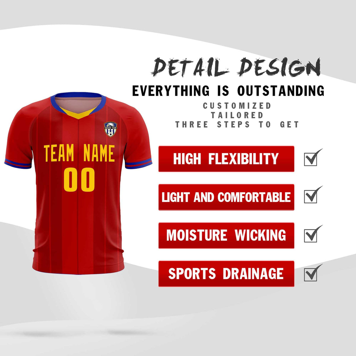 Custom Red Classic Striped Personalized Soccer Tops/Sets Jersey