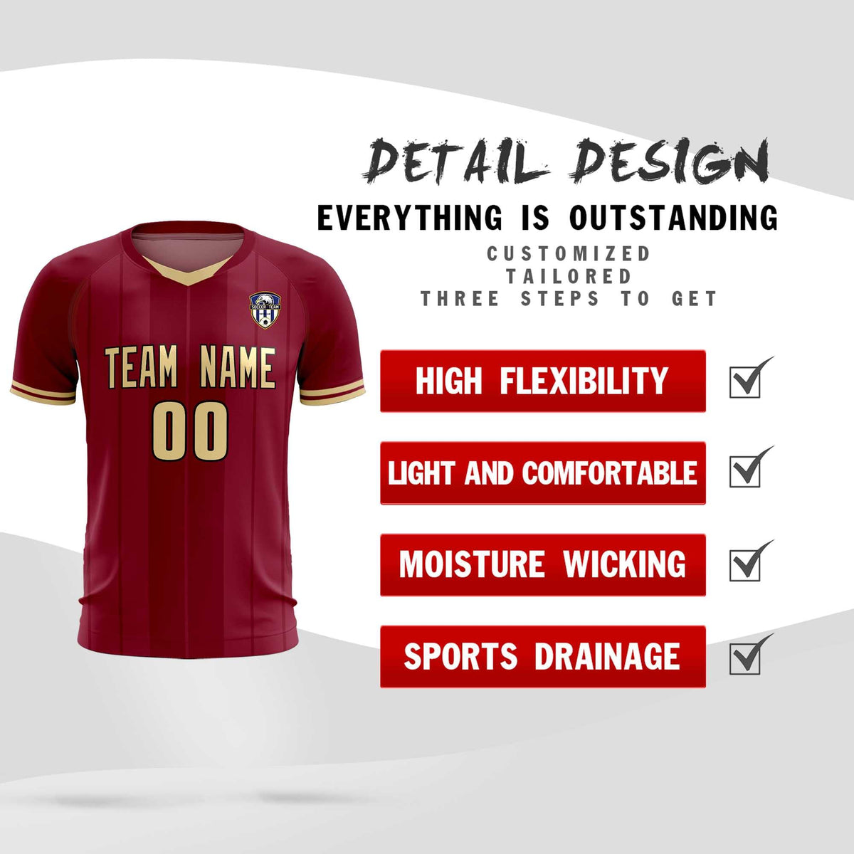 Custom Crimson Classic Striped Personalized Soccer Tops/Sets Jersey