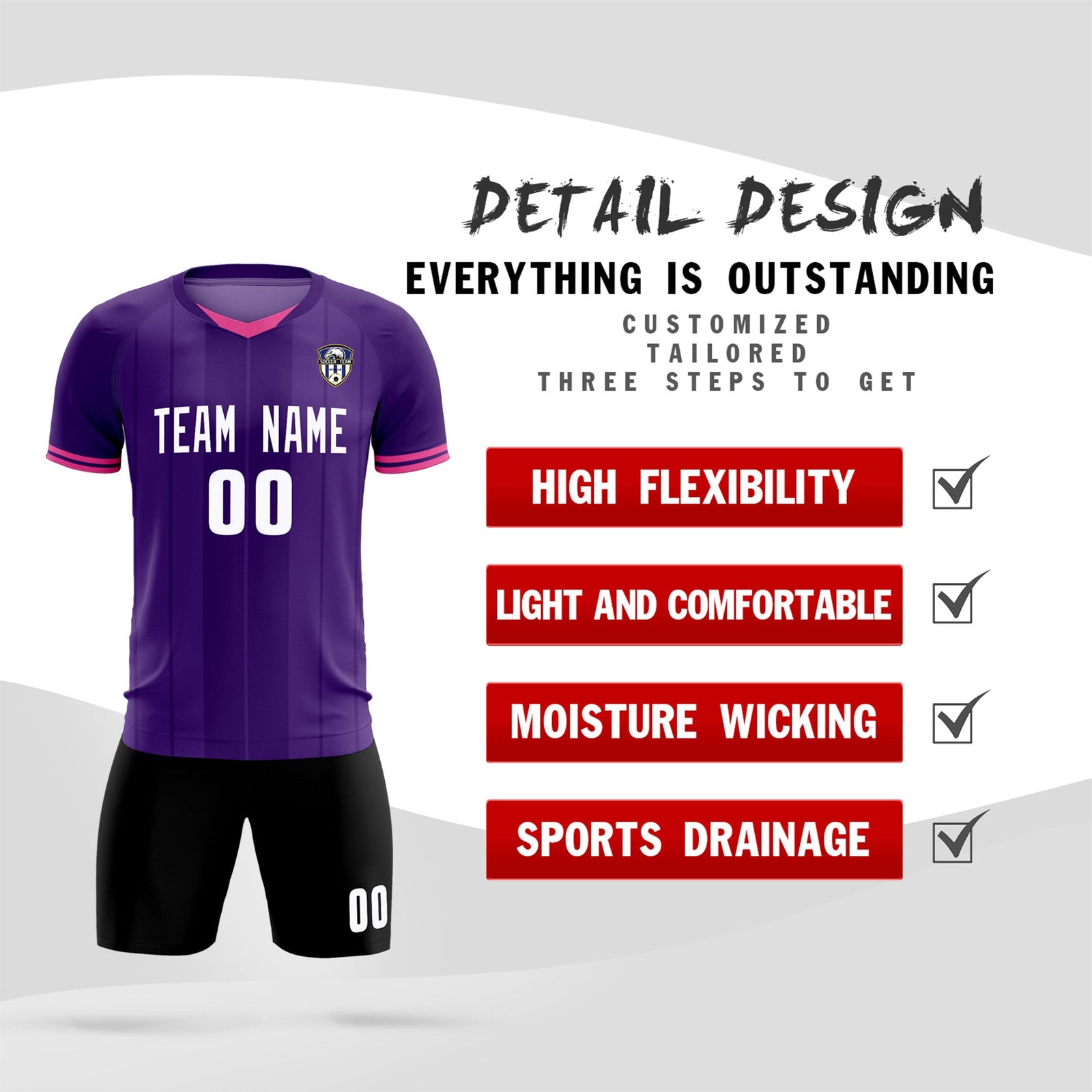 Custom Purple Classic Striped Personalized Soccer Tops/Sets Jersey