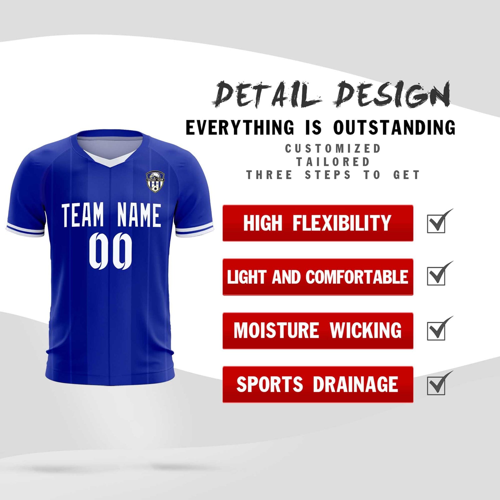 Custom Royal Classic Striped Personalized Soccer Tops/Sets Jersey