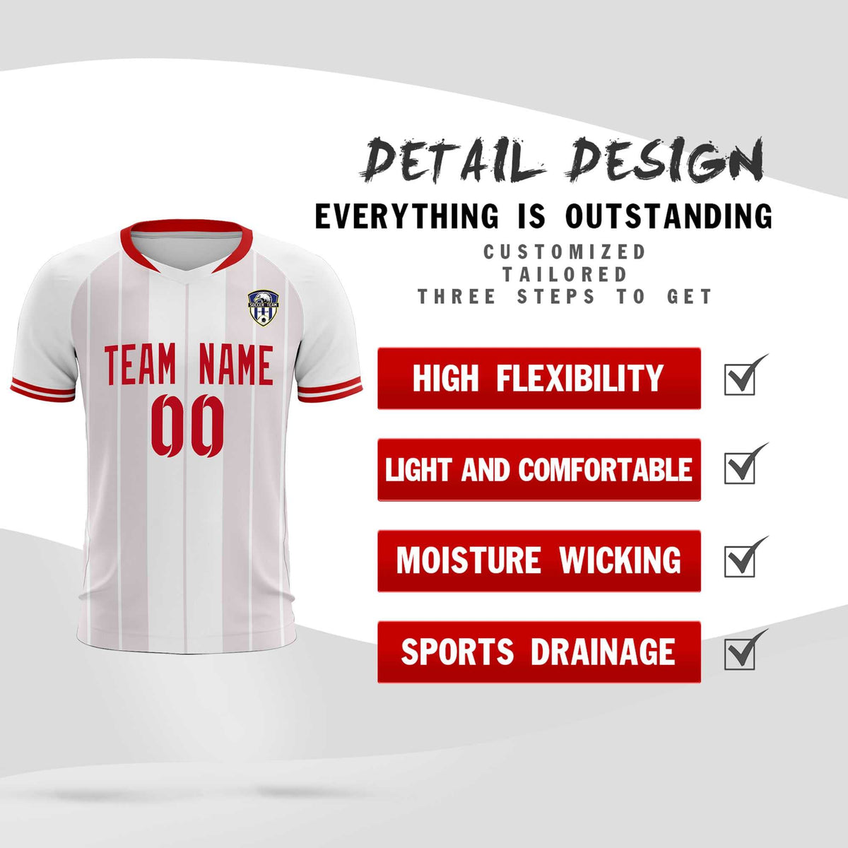 Custom White Classic Striped Personalized Soccer Tops/Sets Jersey