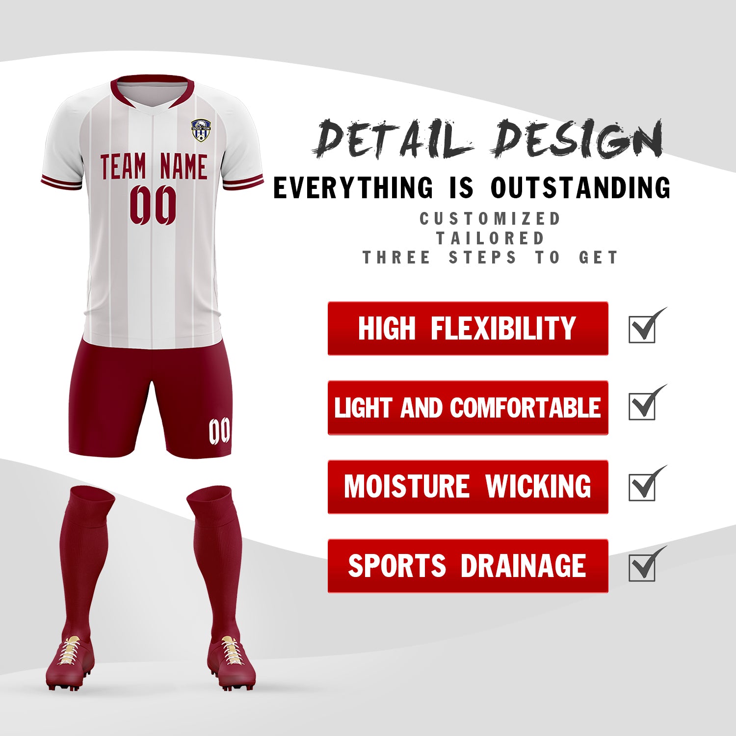 Custom White Classic Striped Personalized Soccer Tops/Sets Jersey