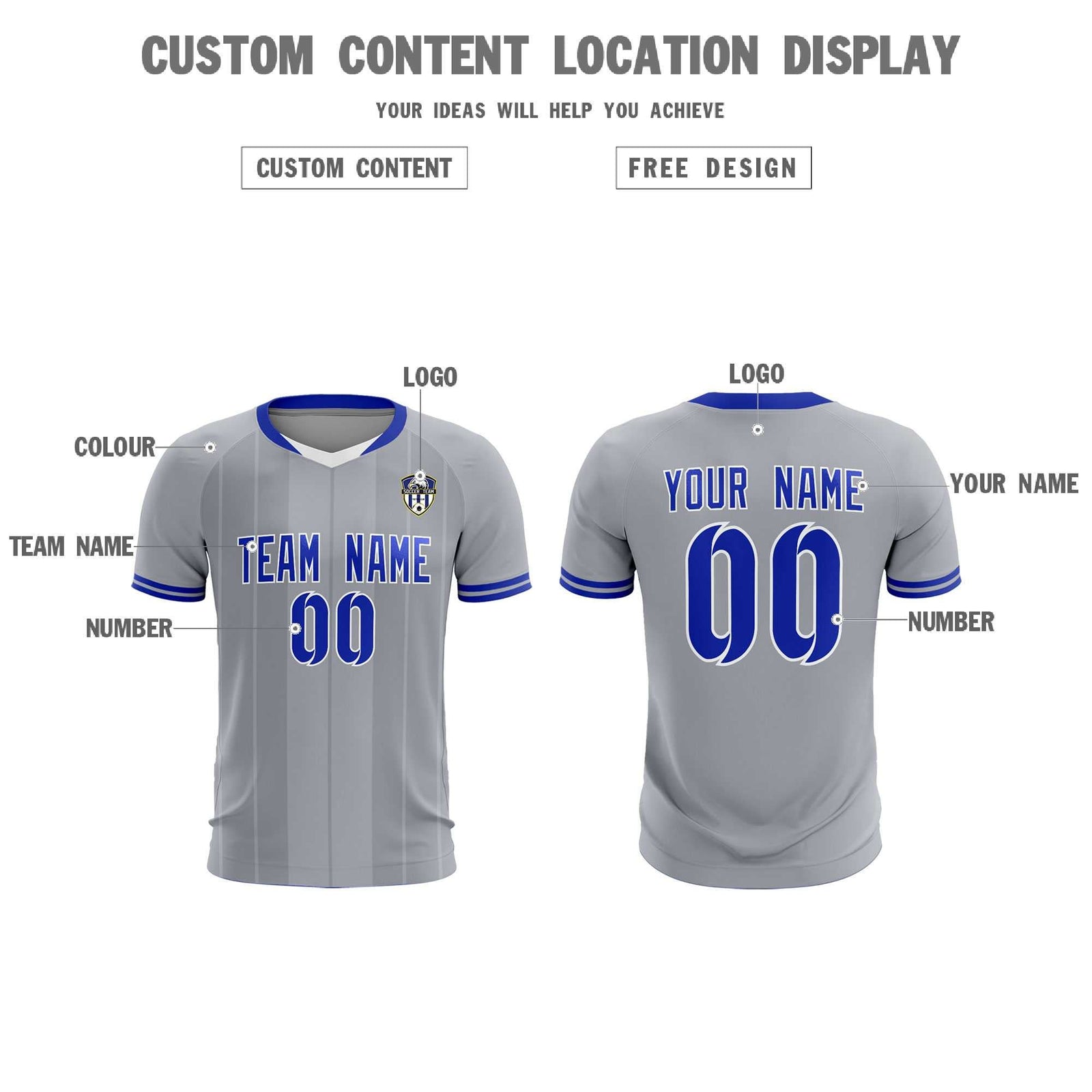 Custom Gray Classic Striped Personalized Soccer Tops/Sets Jersey