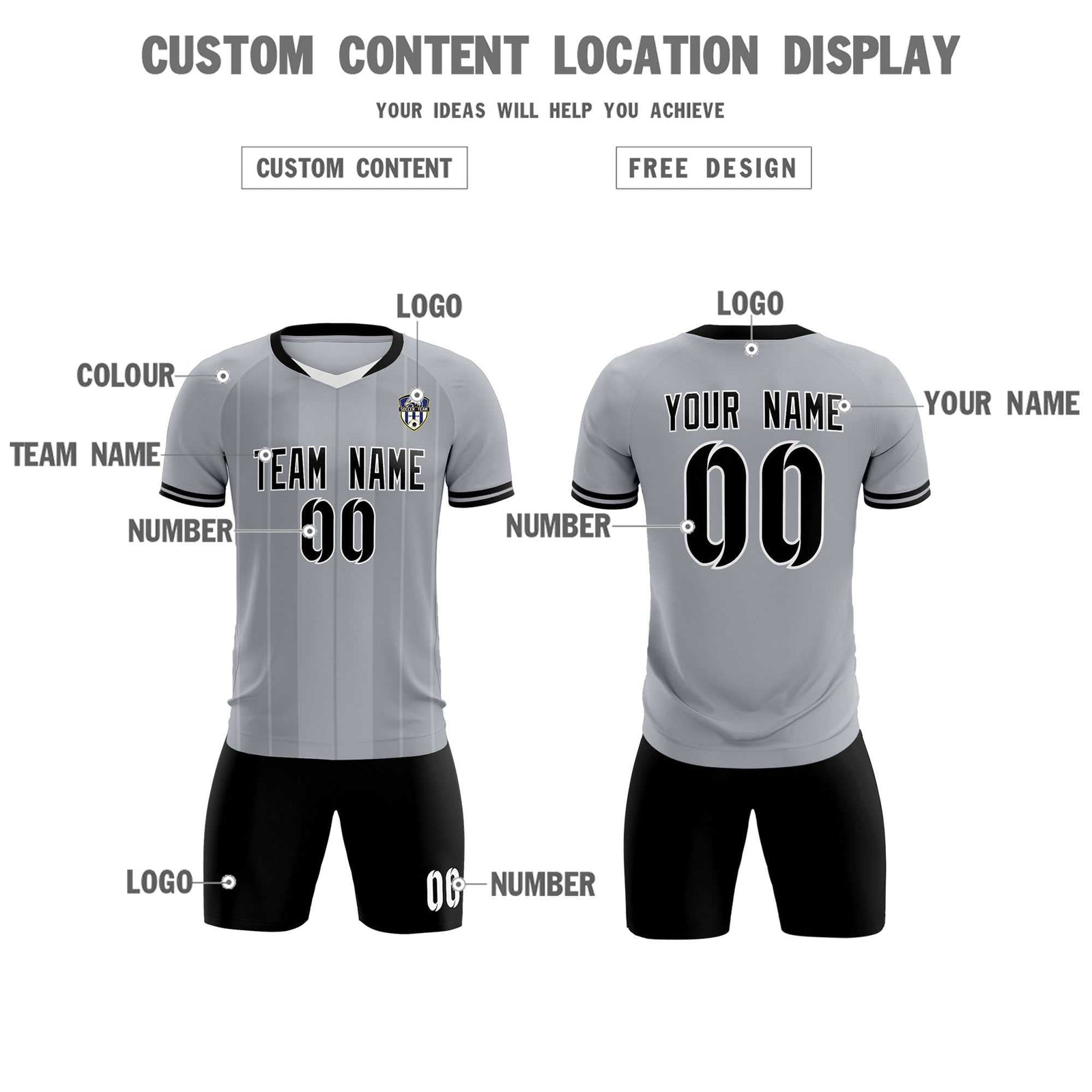 Custom Gray Classic Striped Personalized Soccer Tops/Sets Jersey