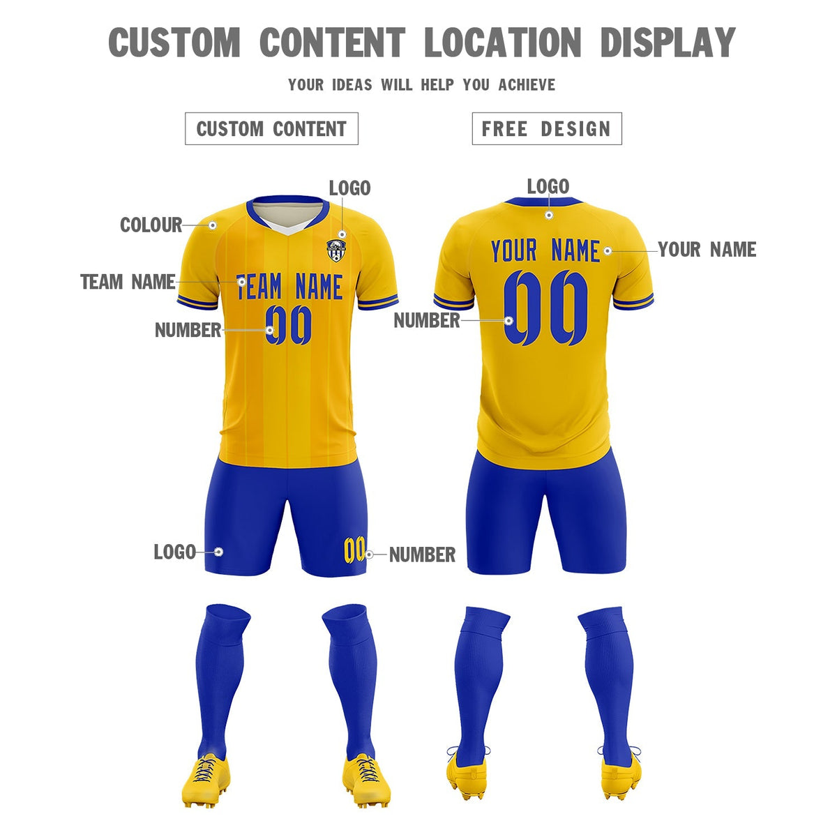 Custom Gold Classic Striped Personalized Soccer Tops/Sets Jersey