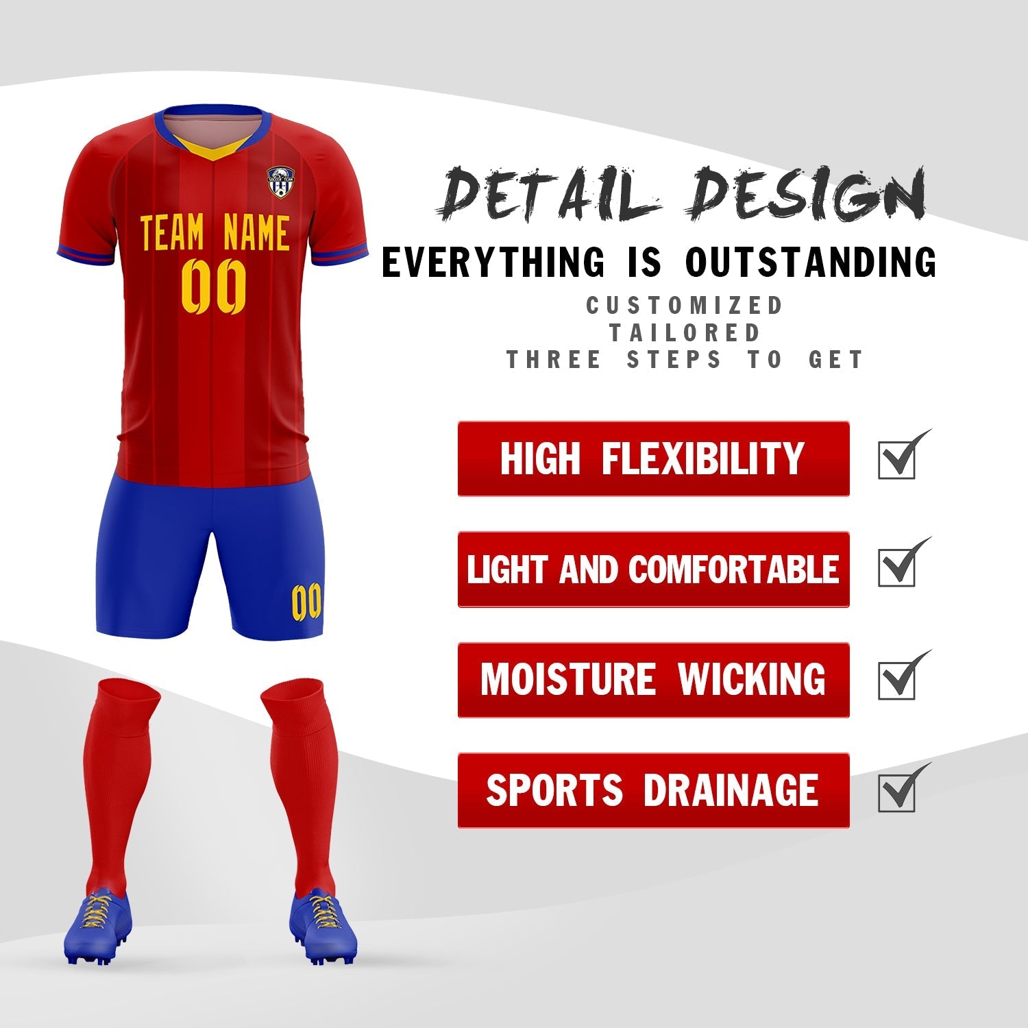 Custom Red Classic Striped Personalized Soccer Tops/Sets Jersey