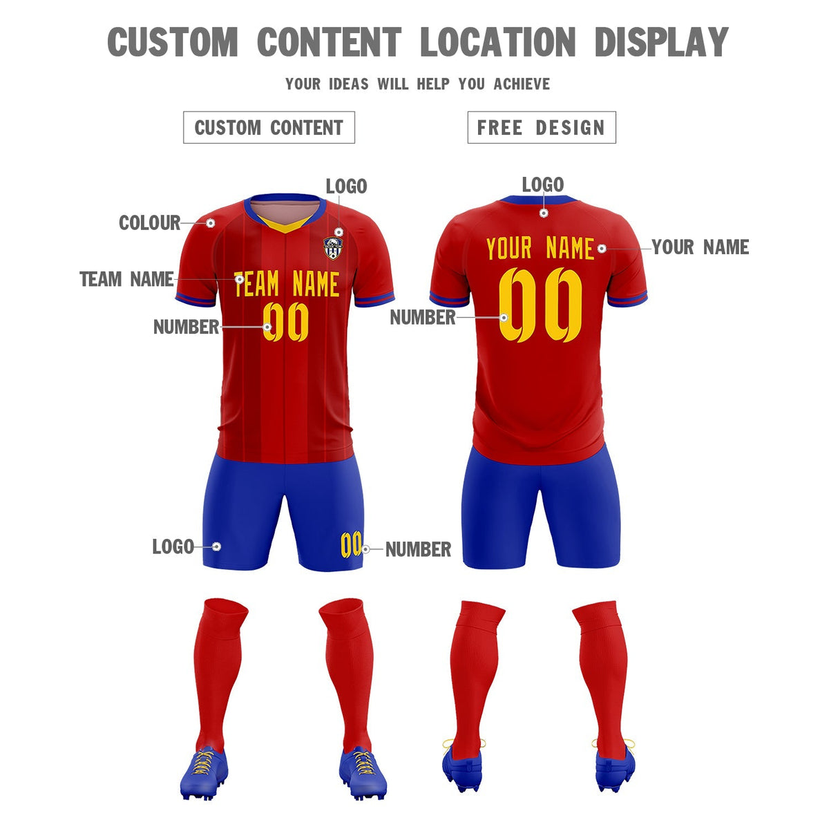 Custom Red Classic Striped Personalized Soccer Tops/Sets Jersey