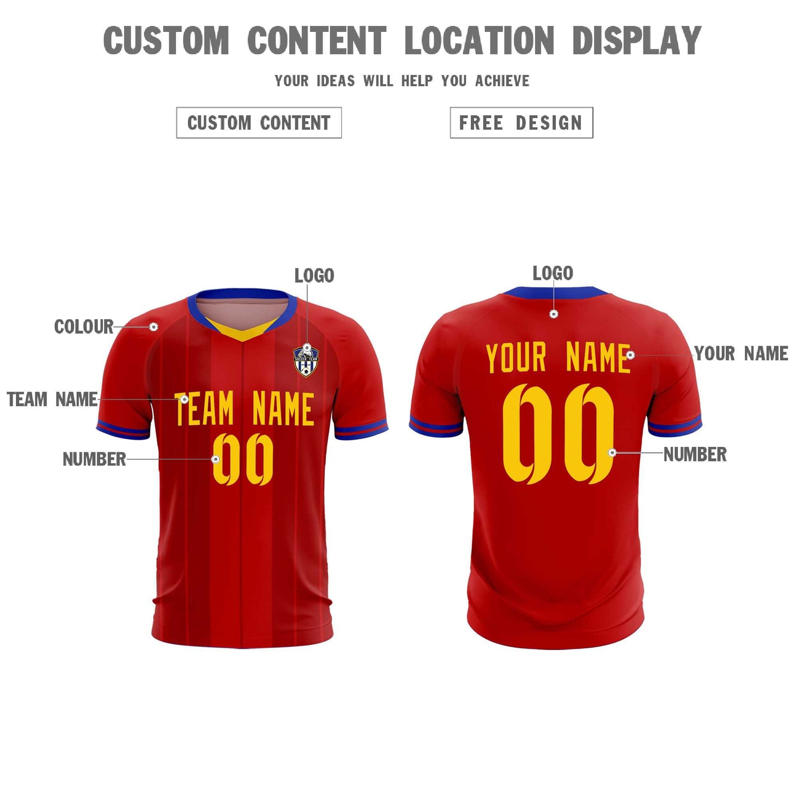 Custom Red Classic Striped Personalized Soccer Tops/Sets Jersey