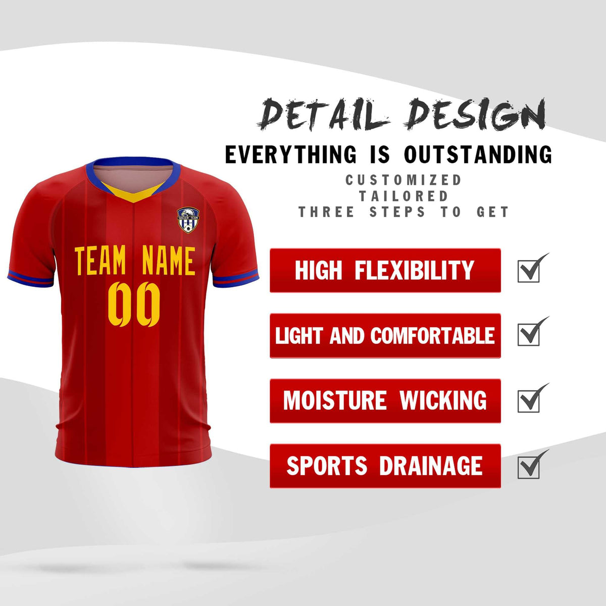 Custom Red Classic Striped Personalized Soccer Tops/Sets Jersey