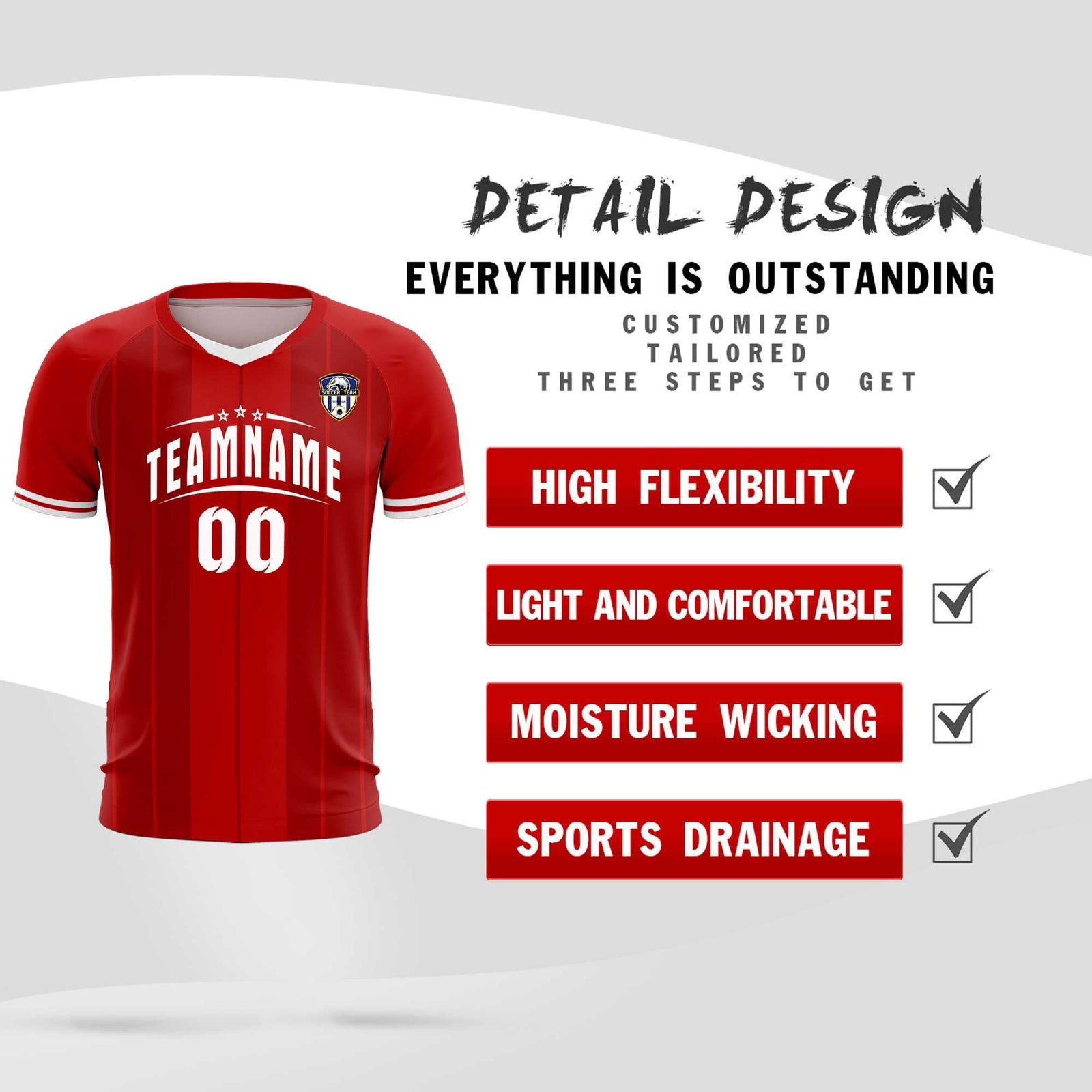 Custom Red Classic Striped Personalized Soccer Tops/Sets Jersey