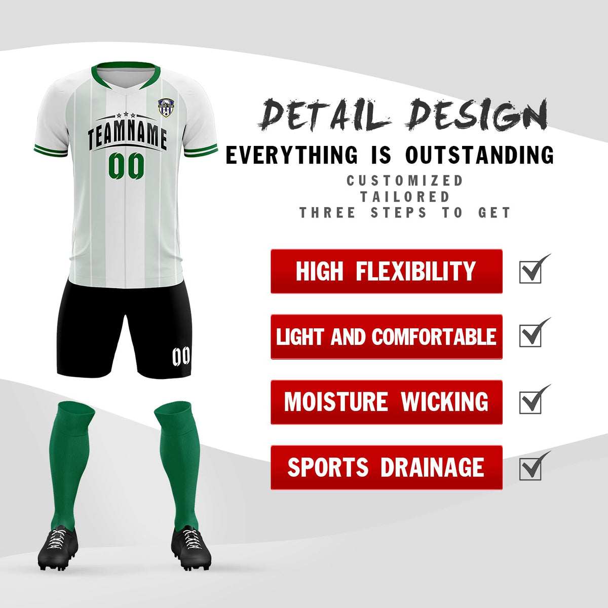 Custom White Classic Striped Personalized Soccer Tops/Sets Jersey