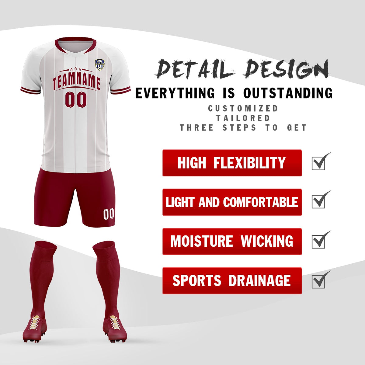 Custom White Classic Striped Personalized Soccer Tops/Sets Jersey