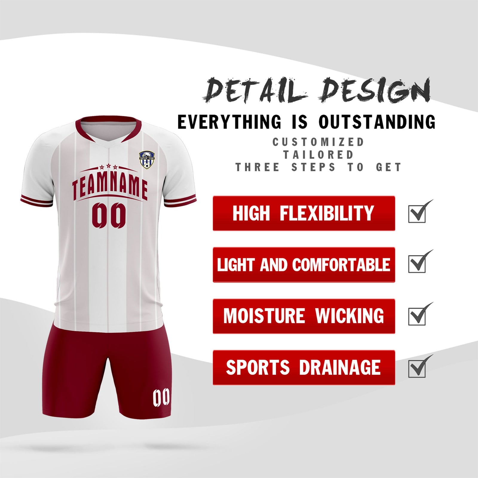 Custom White Classic Striped Personalized Soccer Tops/Sets Jersey