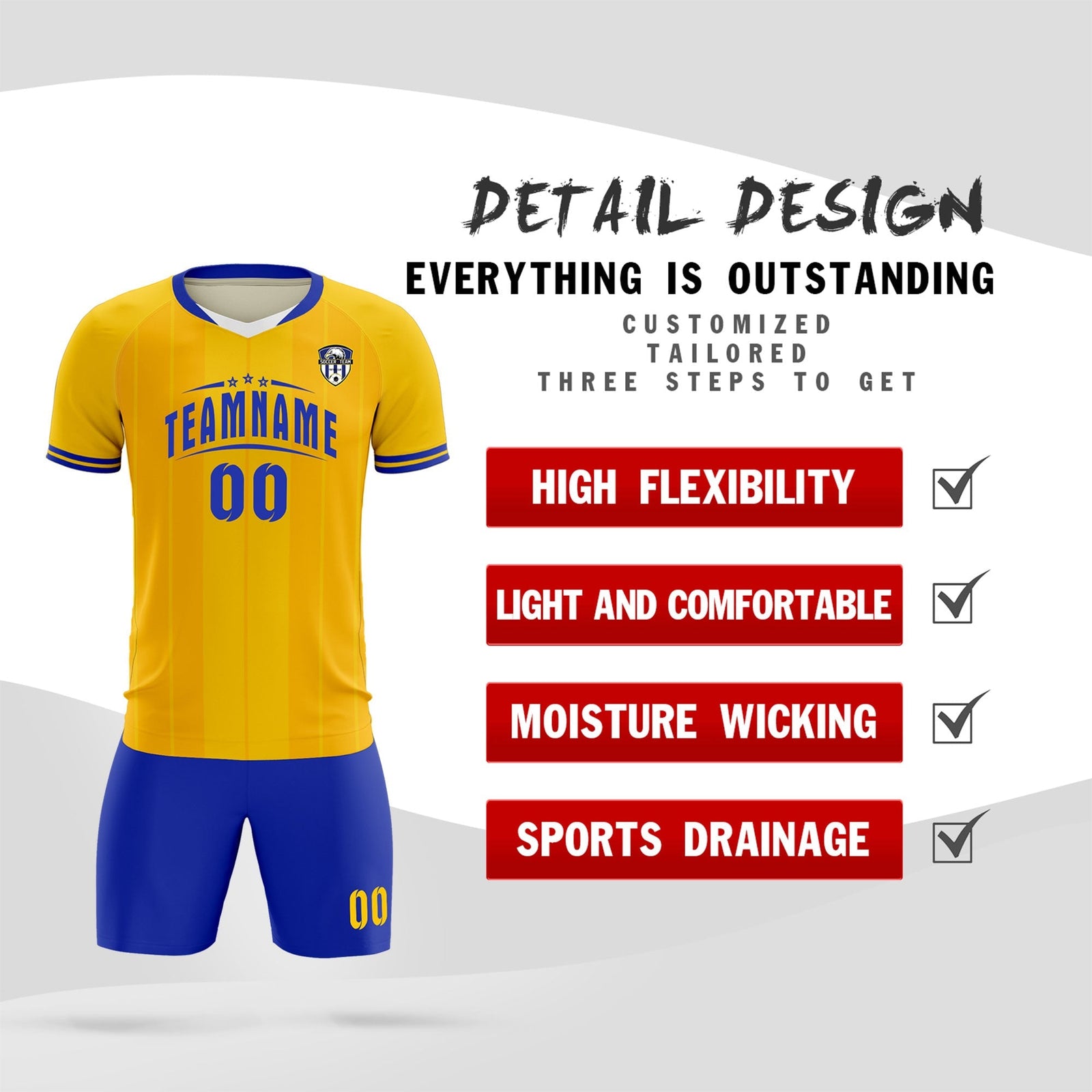 Custom Gold Classic Striped Personalized Soccer Tops/Sets Jersey