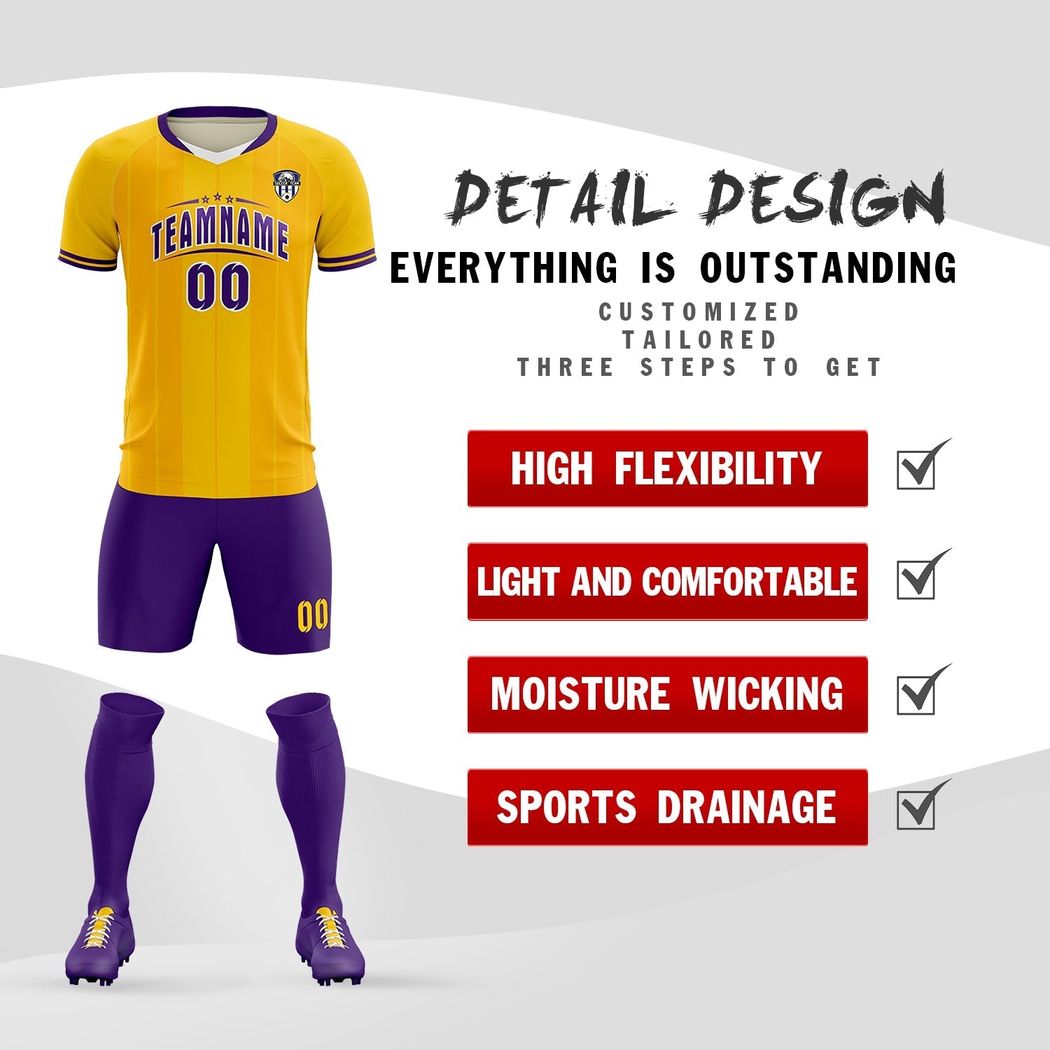 Custom Gold Classic Striped Personalized Soccer Tops/Sets Jersey