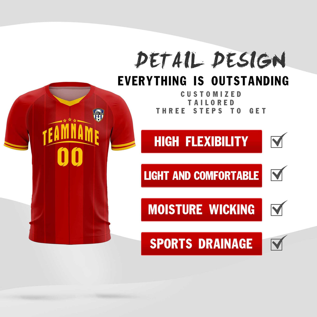 Custom Red Classic Striped Personalized Soccer Tops/Sets Jersey