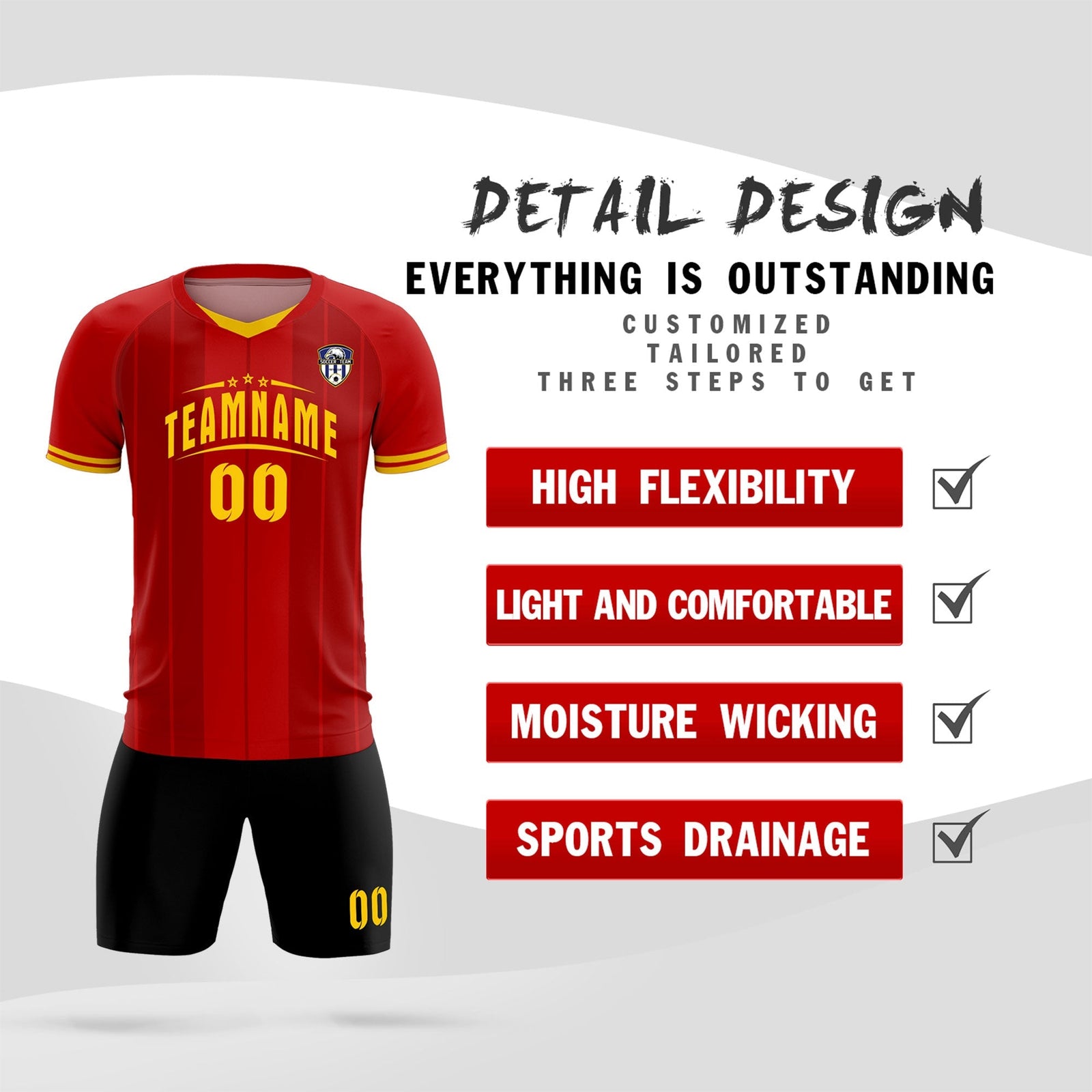 Custom Red Classic Striped Personalized Soccer Tops/Sets Jersey