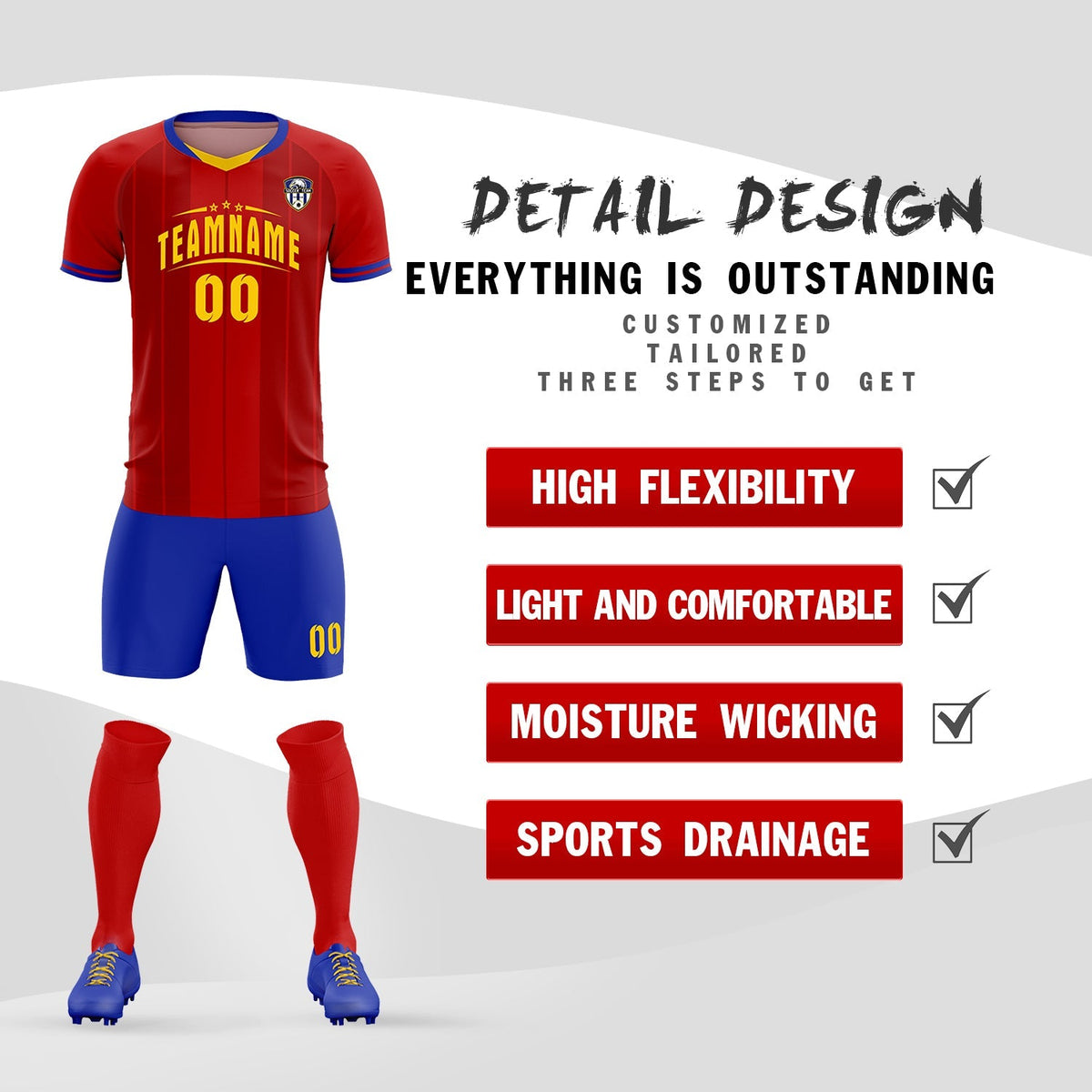Custom Red Classic Striped Personalized Soccer Tops/Sets Jersey