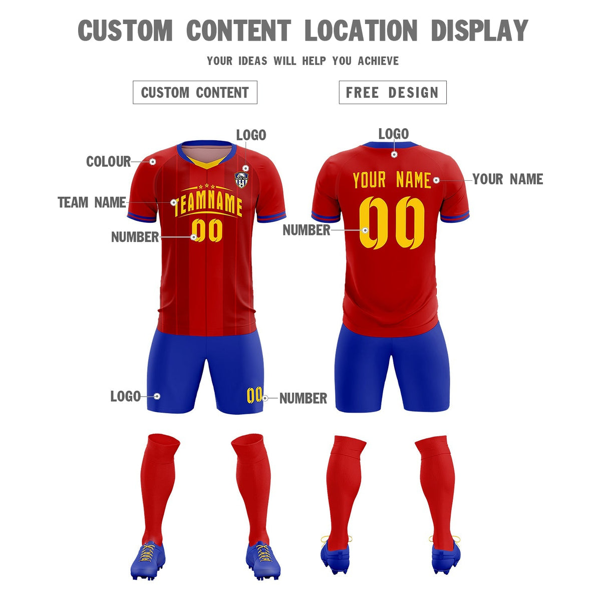 Custom Red Classic Striped Personalized Soccer Tops/Sets Jersey