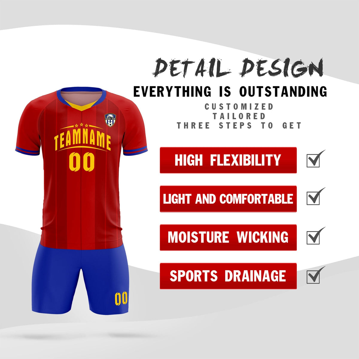 Custom Red Classic Striped Personalized Soccer Tops/Sets Jersey
