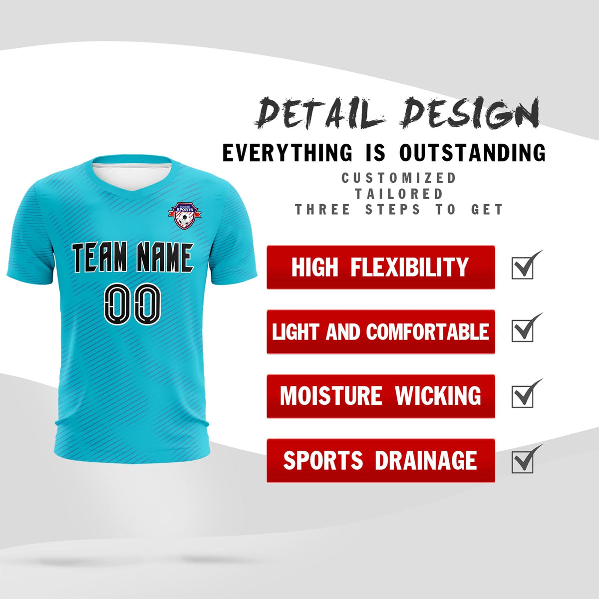 Custom Sky Blue Royal Training Uniform For Men Football Sets Jersey