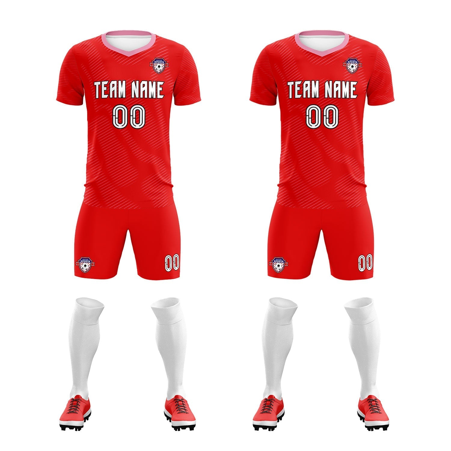 Custom Red Light Pink Training Uniform For Men Soccer Sets Jersey