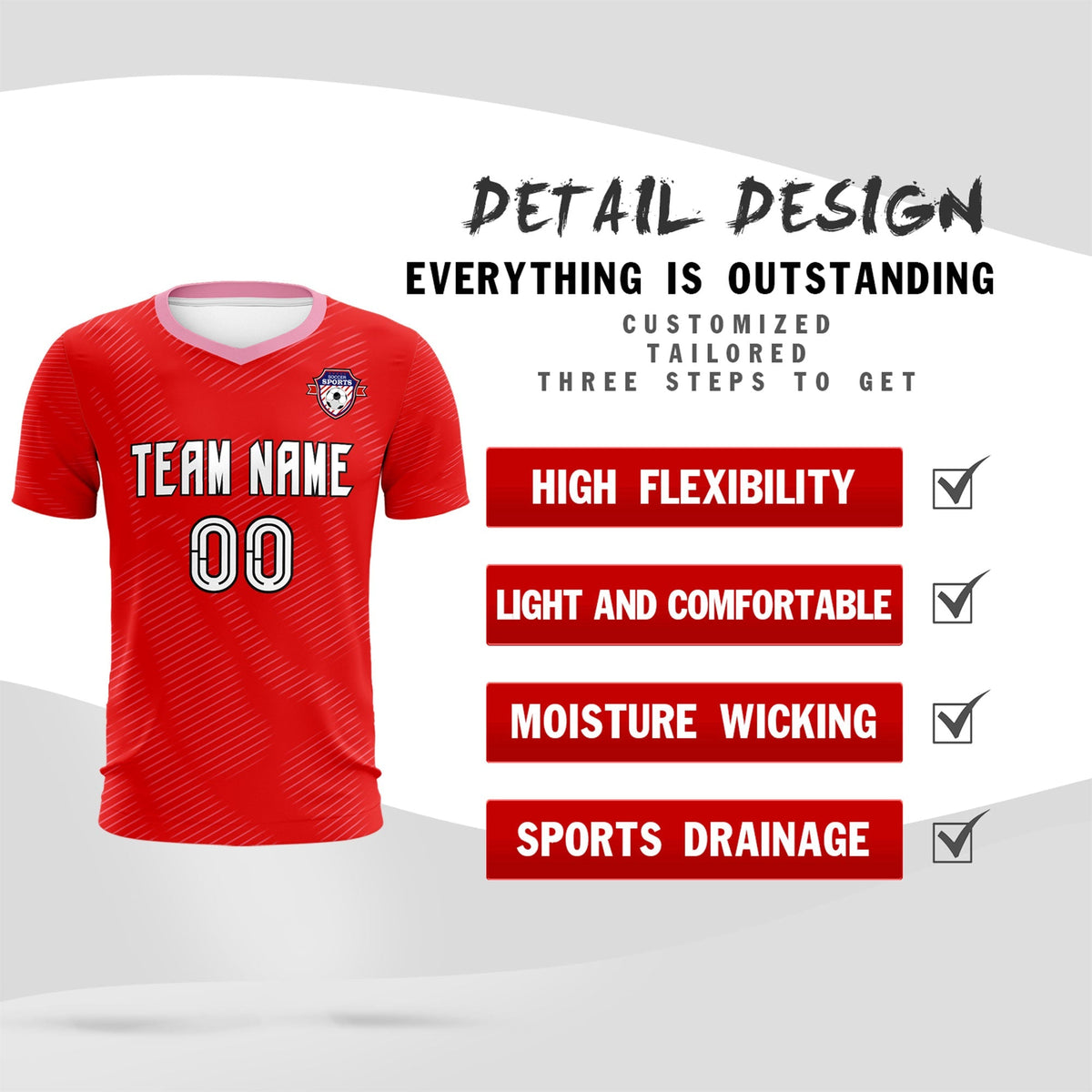 Custom Red Light Pink Training Uniform For Men Football Sets Jersey