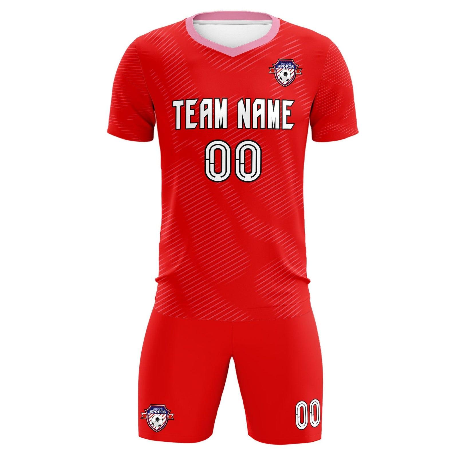 Custom Red Light Pink Training Uniform For Men Soccer Sets Jersey
