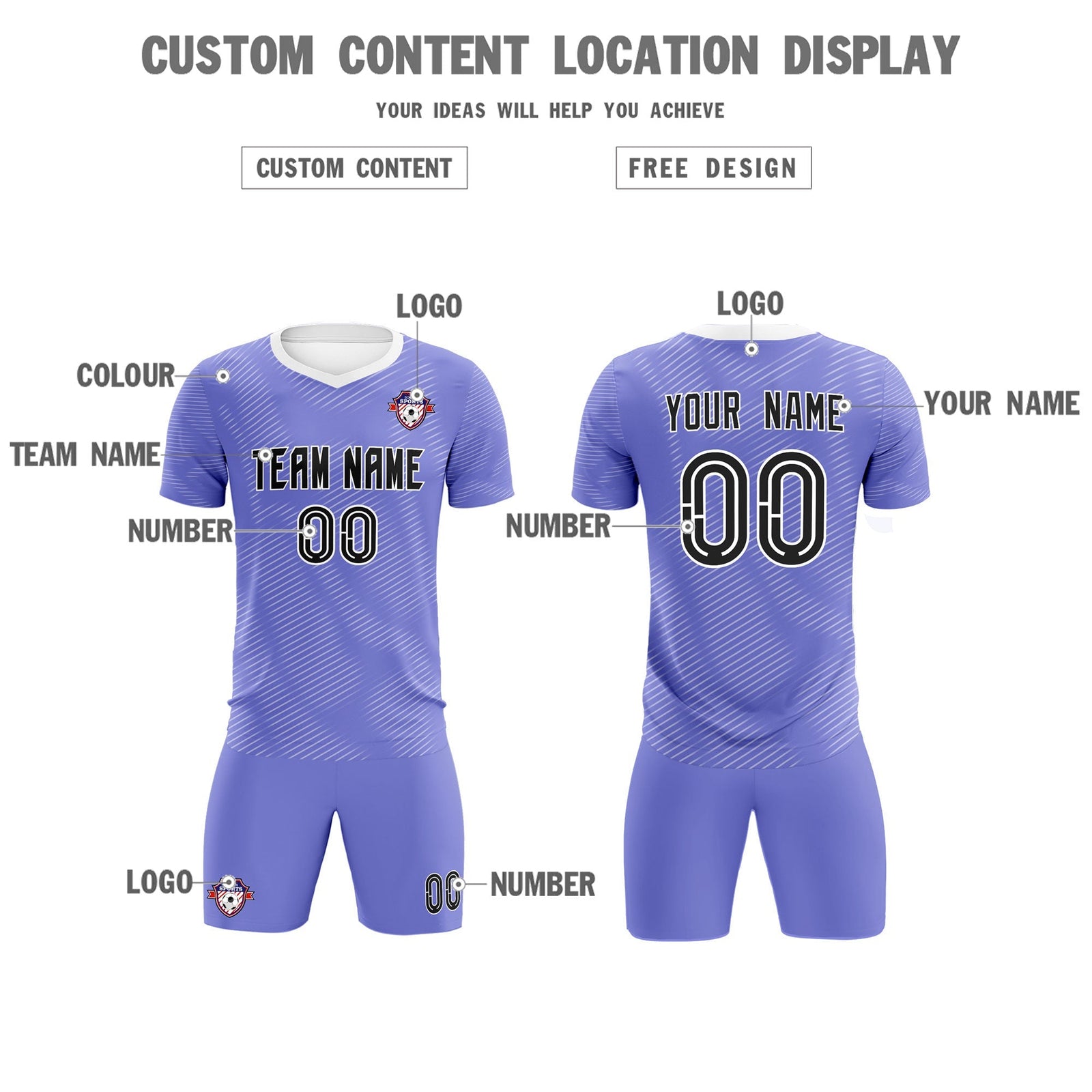 Custom Light Purple White Training Uniform For Men Football Sets Jersey