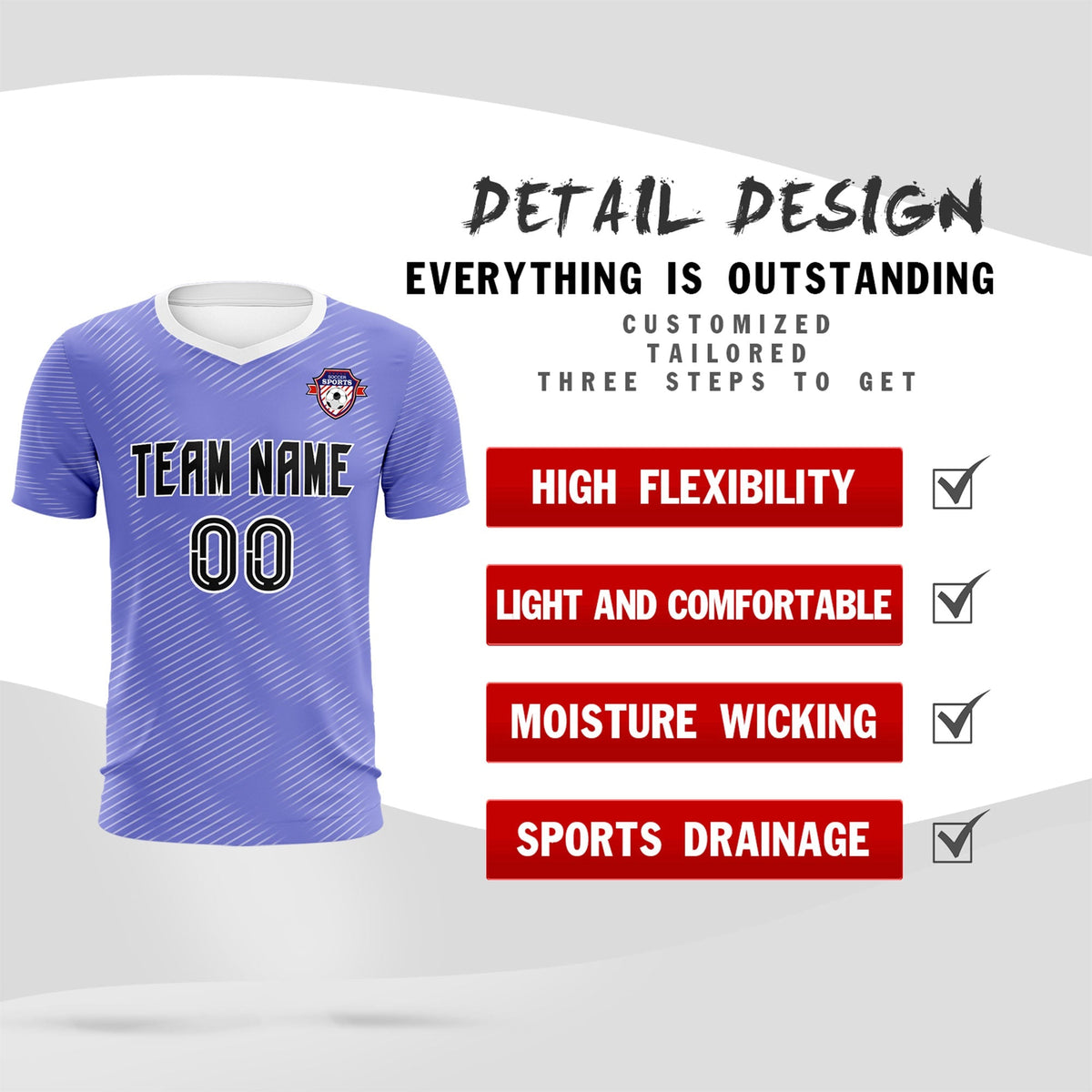 Custom Light Purple White Training Uniform For Men Soccer Sets Jersey