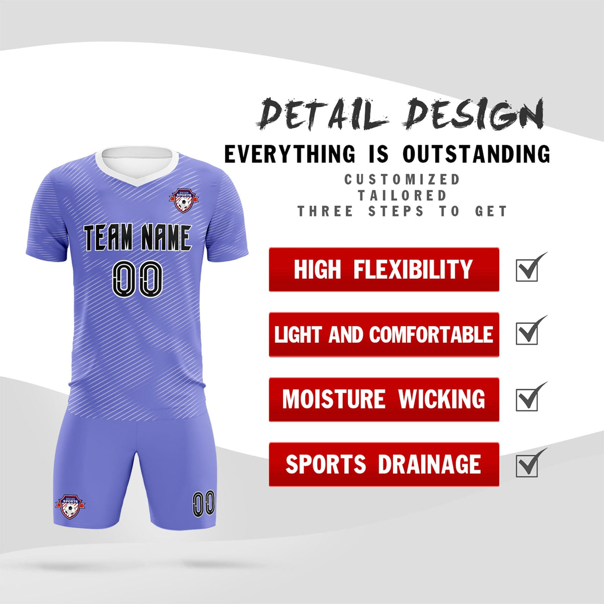 Custom Light Purple White Training Uniform For Men Football Sets Jersey