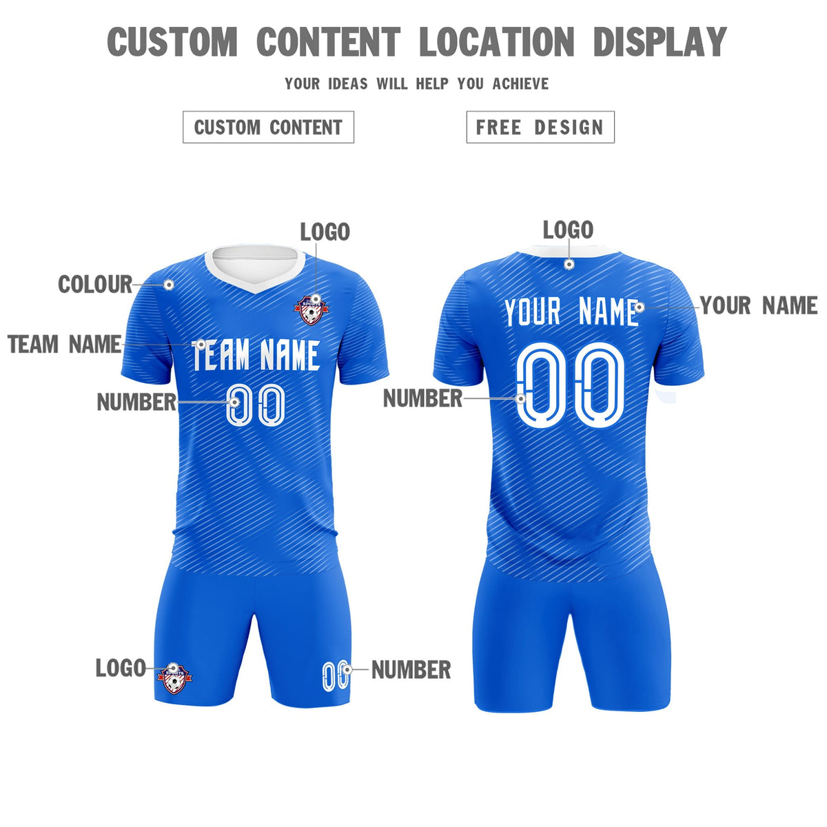 Custom Royal White Training Uniform For Men Football Sets Jersey