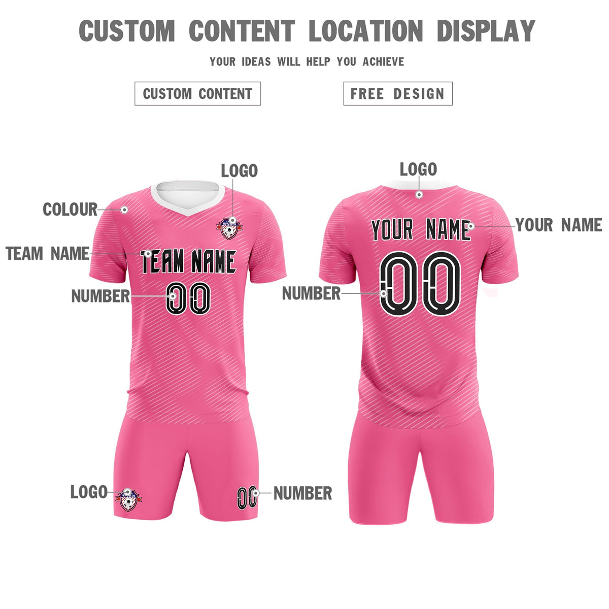 Custom Pink White Training Uniform For Men Football Sets Jersey
