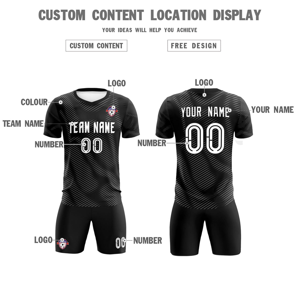 Custom Black White Training Uniform For Men Football Sets Jersey