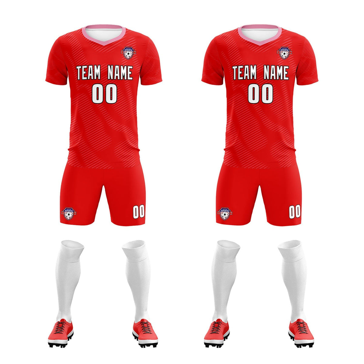 Custom Red Light Pink Training Uniform For Men Soccer Sets Jersey