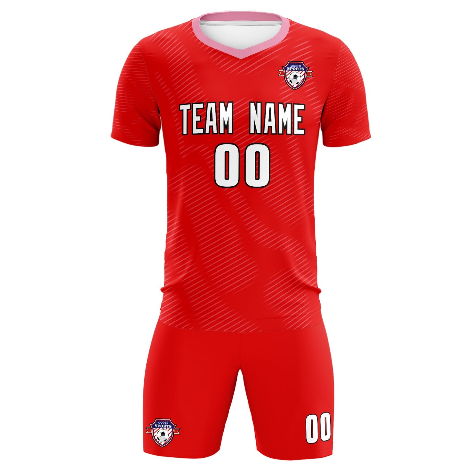 Custom Red Light Pink Training Uniform For Men Soccer Sets Jersey