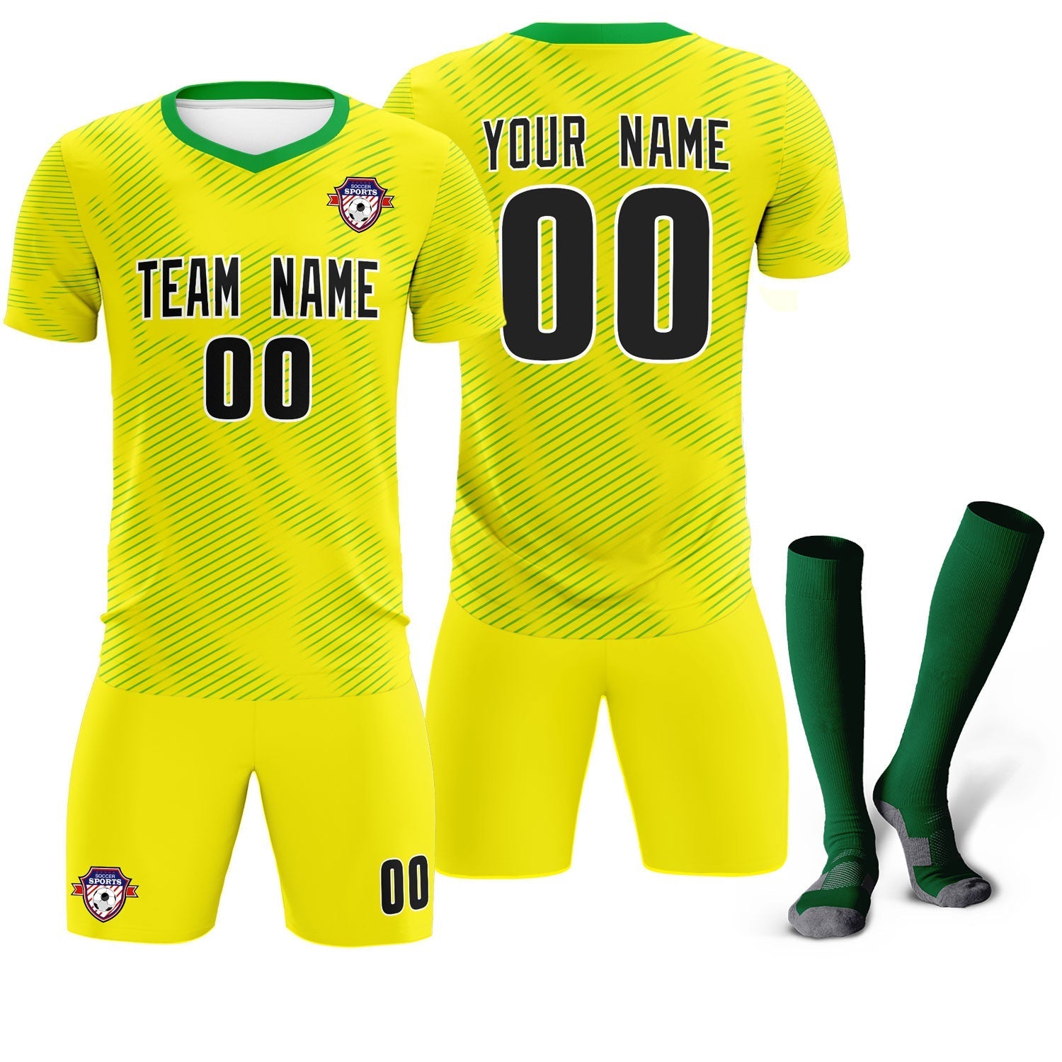Custom Gold Kelly Green Training Uniform For Men Football Sets Jersey