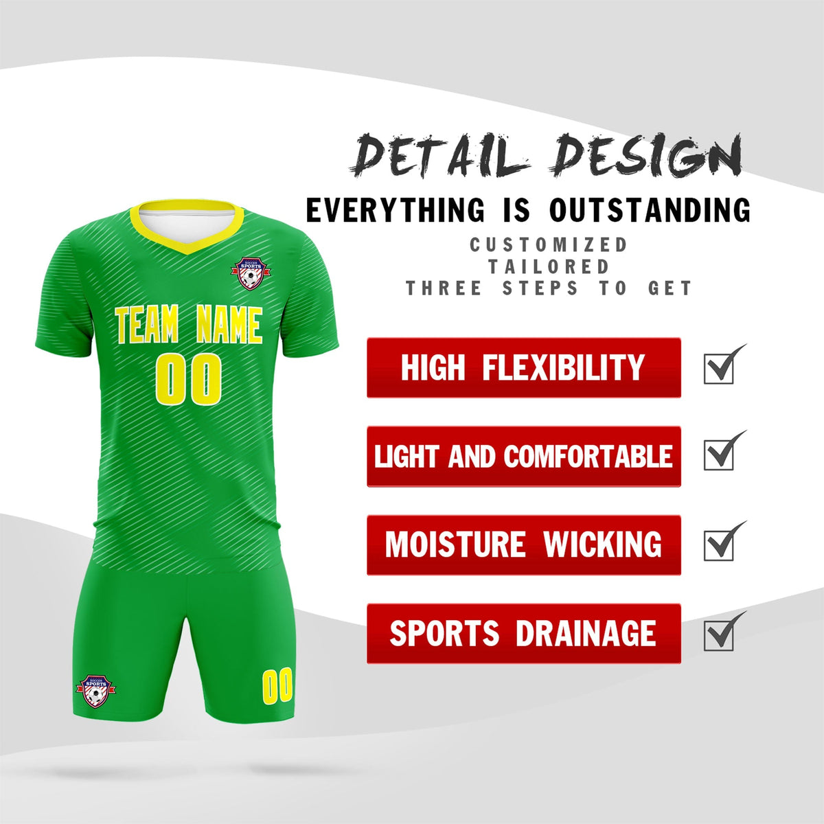 Custom Kelly Green Gold Training Uniform For Men Football Sets Jersey