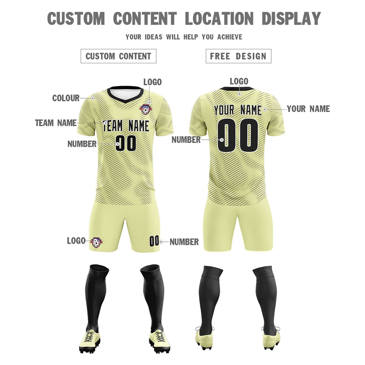 Custom Cream Black Training Uniform For Men Football Sets Jersey