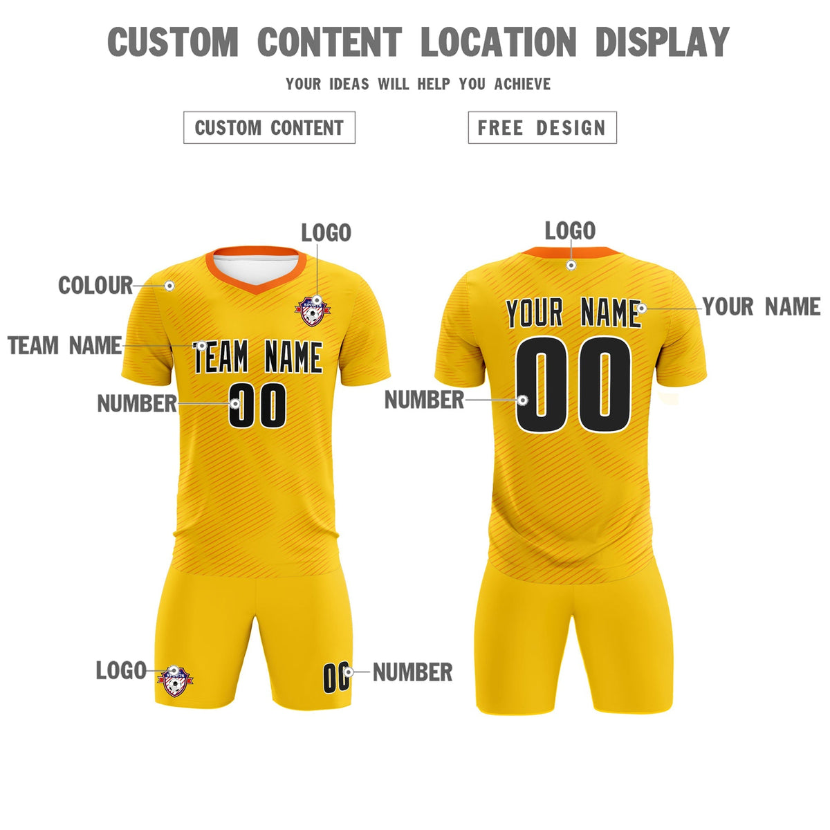 Custom Yellow Orange Training Uniform For Men Football Sets Jersey