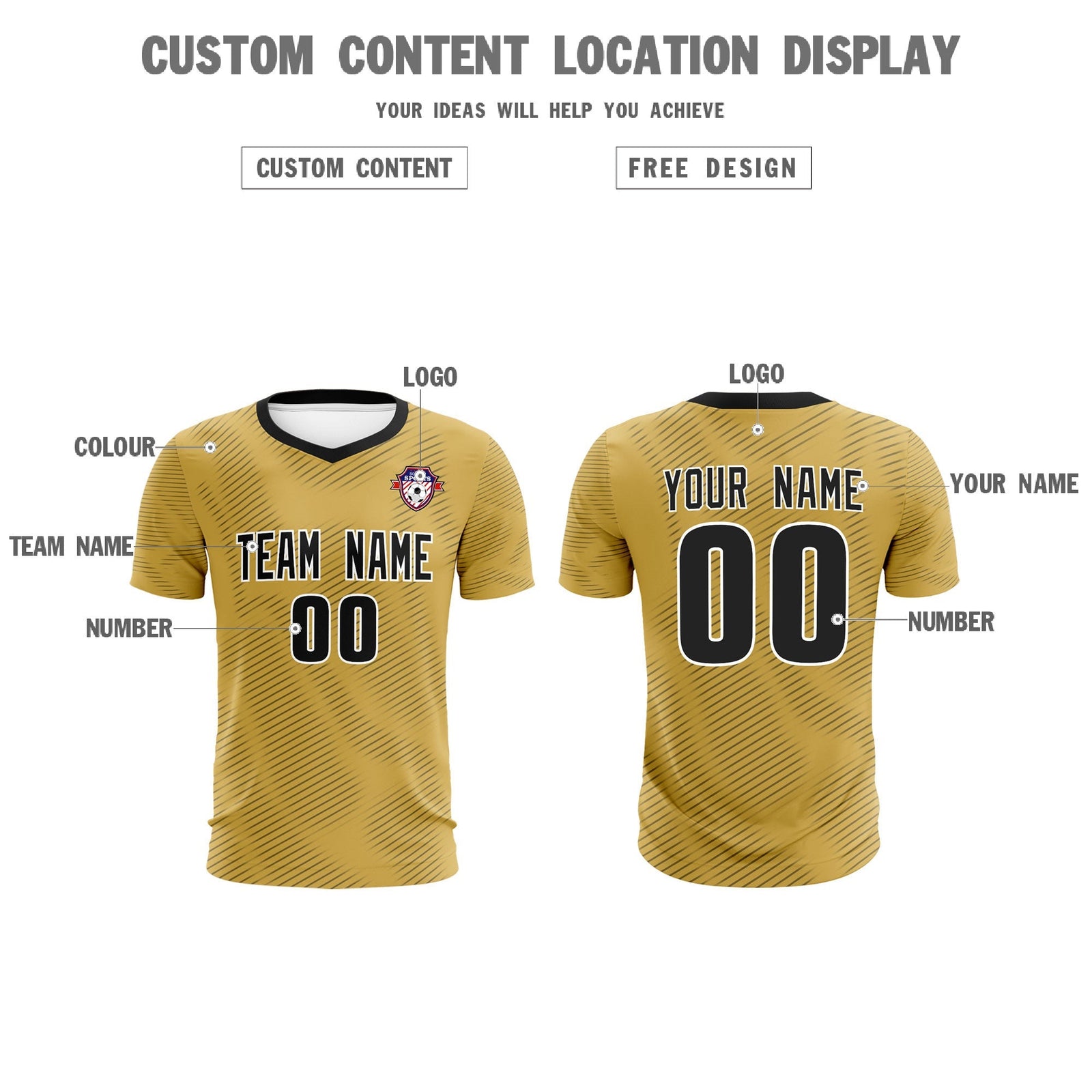 Custom Old Gold Black Training Uniform For Men Soccer Sets Jersey