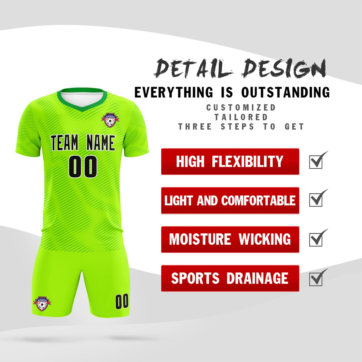 Custom Neon Green Kelly Green Training Uniform For Men Football Sets Jersey