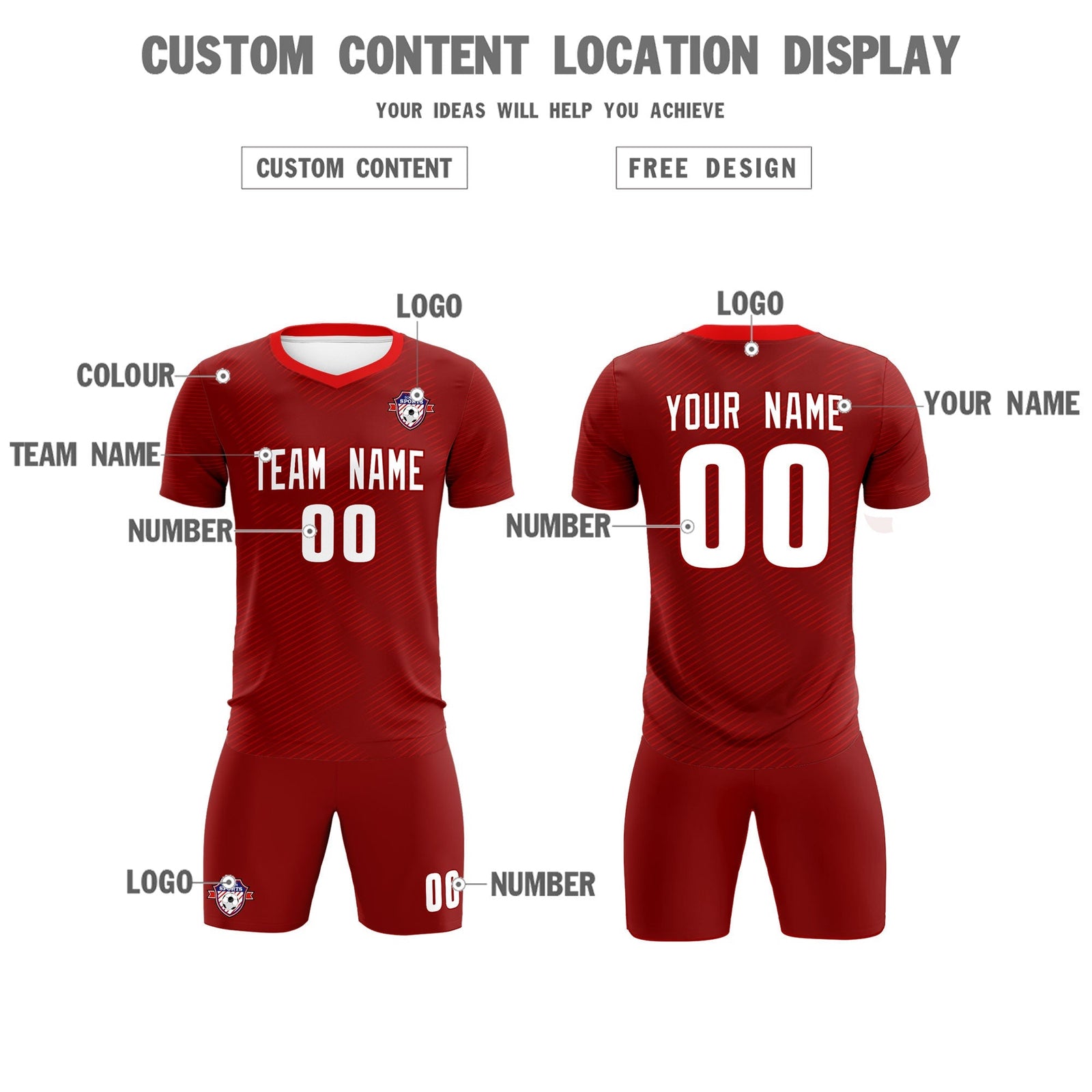 Custom Crimson Red Training Uniform For Men Soccer Sets Jersey