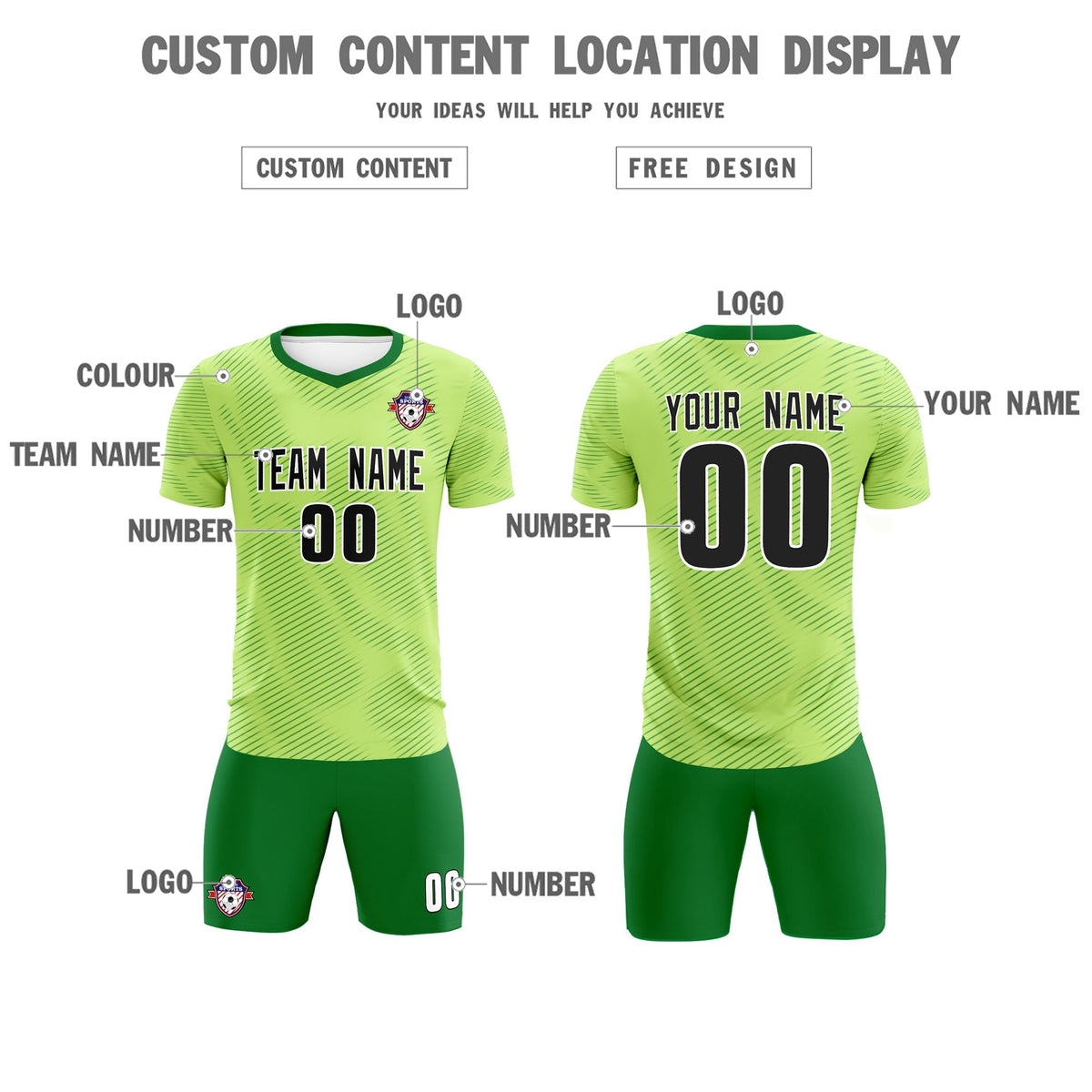 Custom Green Kelly Green Training Uniform For Men Soccer Sets Jersey