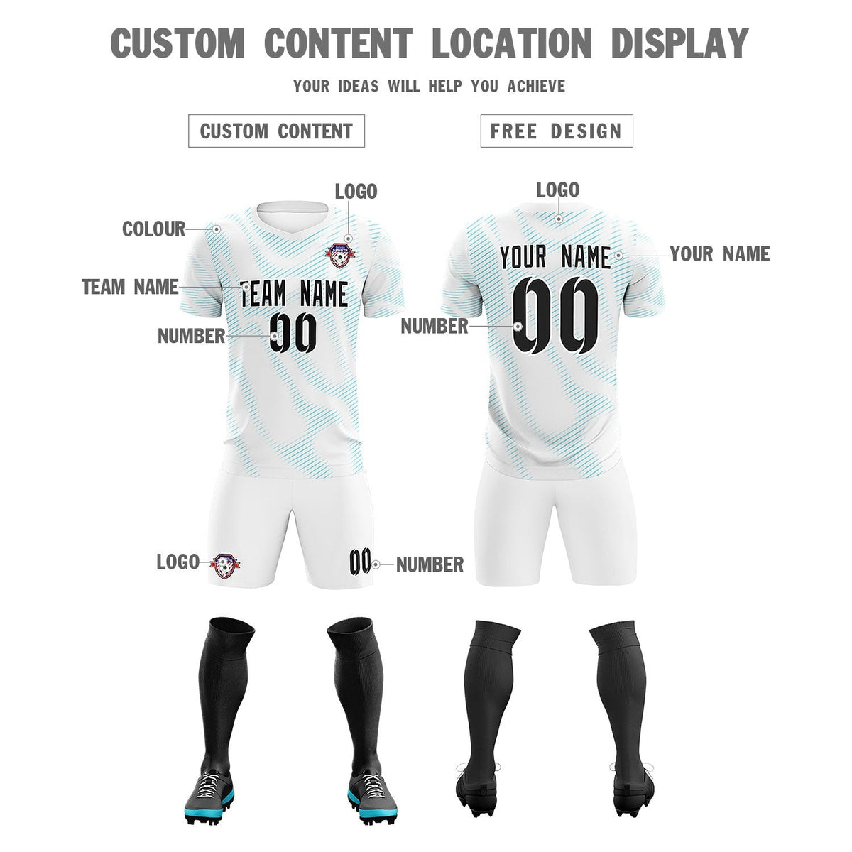 Custom White Sky Blue Training Uniform For Men Football Sets Jersey