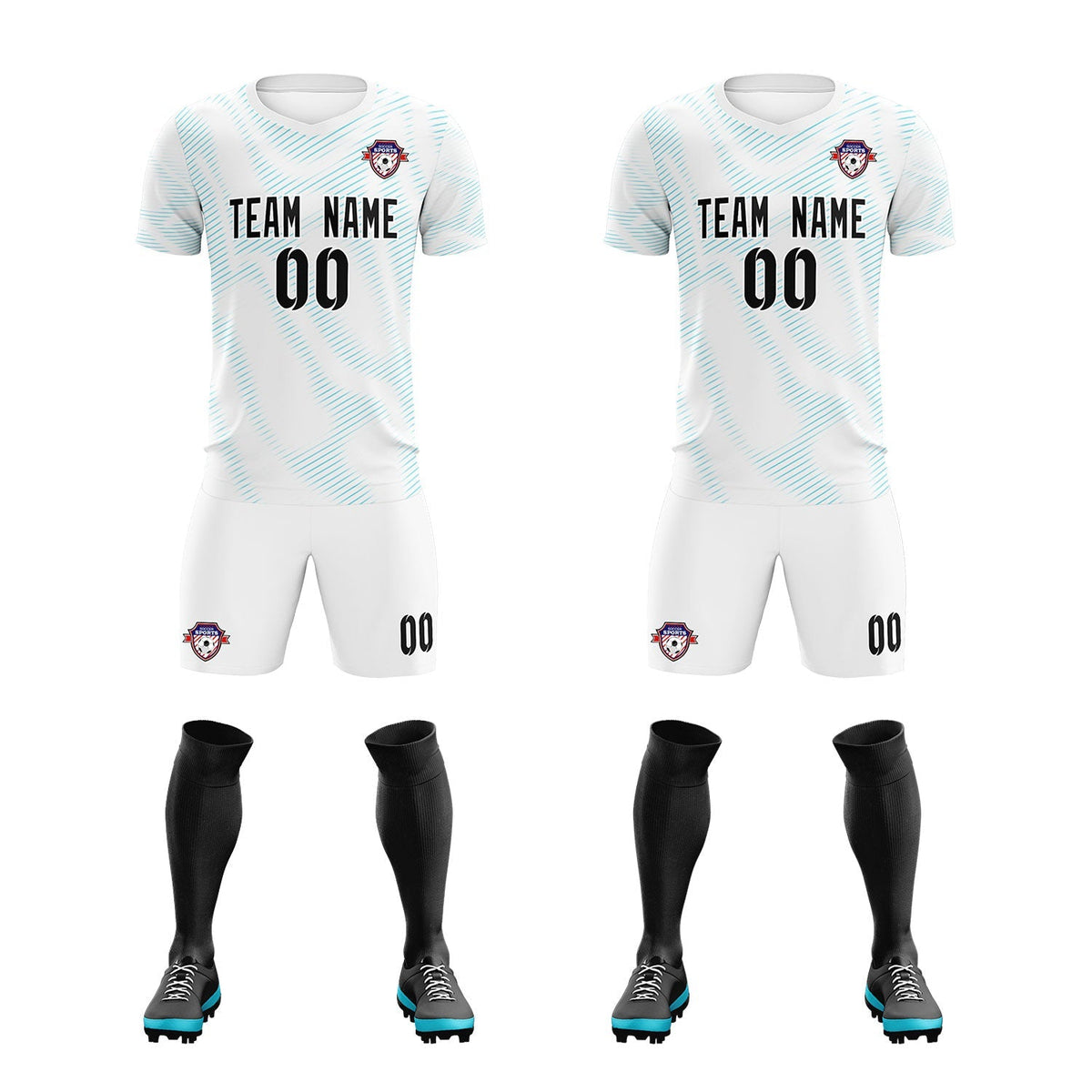 Custom White Sky Blue Training Uniform For Men Football Sets Jersey