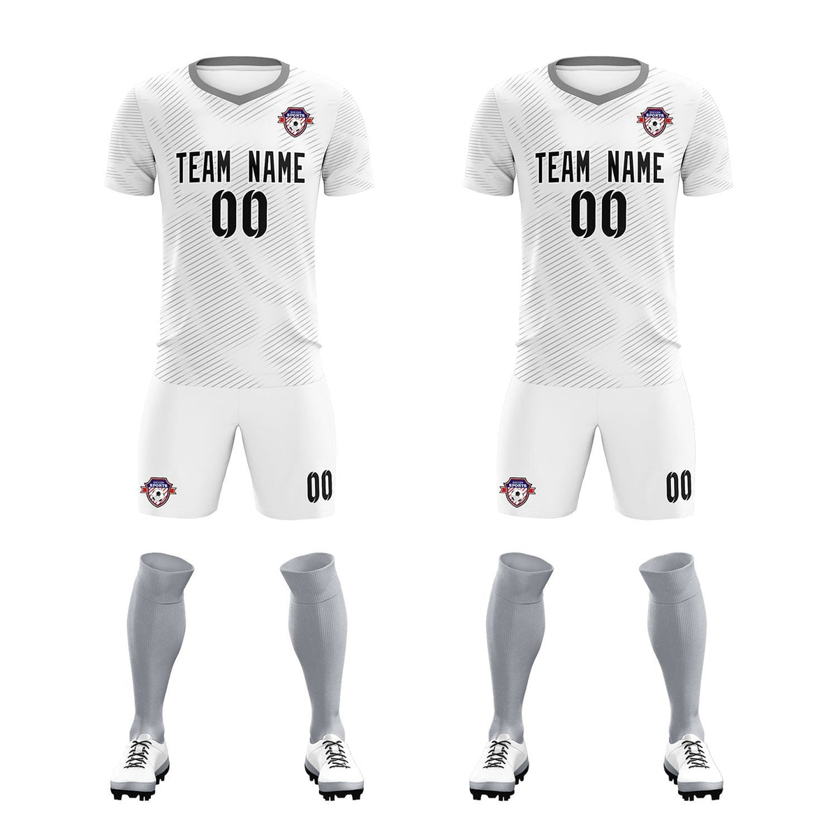 Custom White Gray Training Uniform For Men Football Sets Jersey