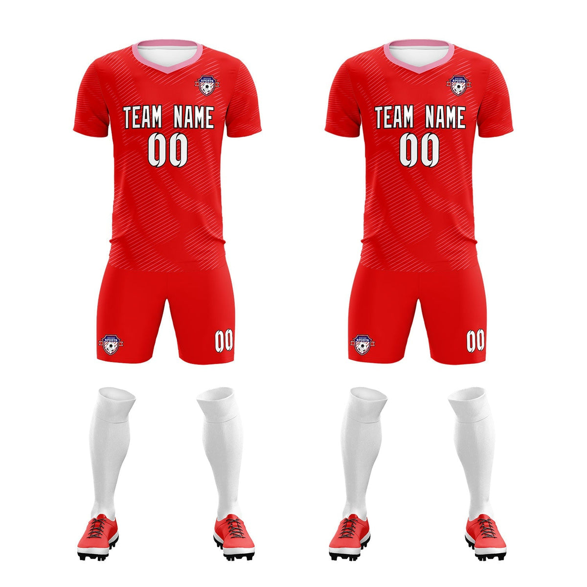Custom Red Light Pink Training Uniform For Men Soccer Sets Jersey