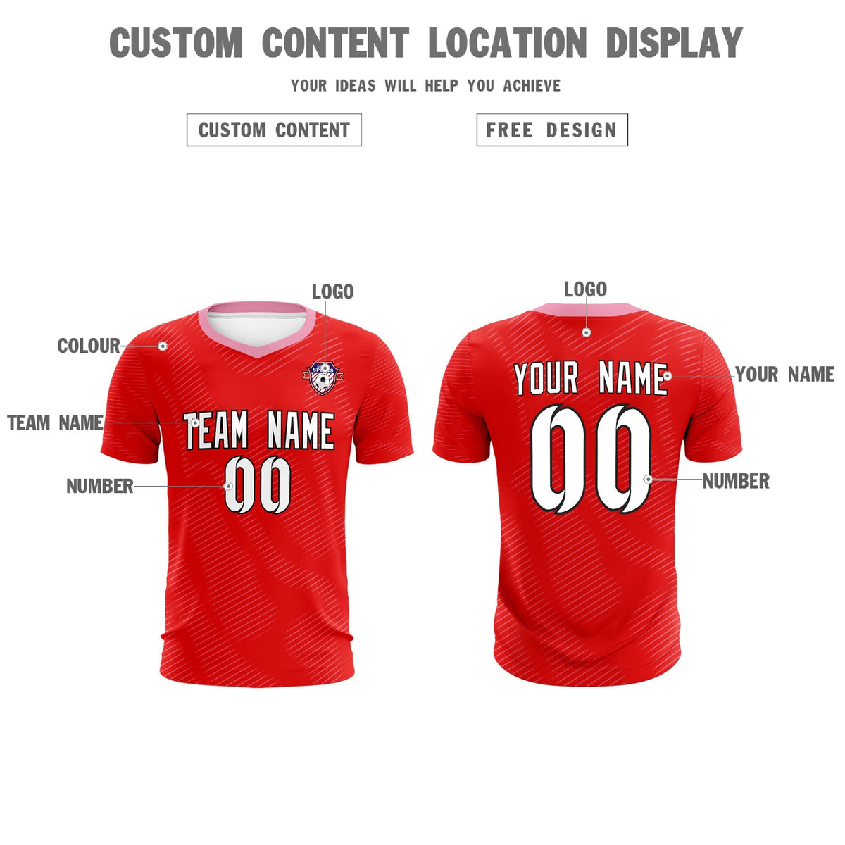 Custom Red Light Pink Training Uniform For Men Soccer Sets Jersey